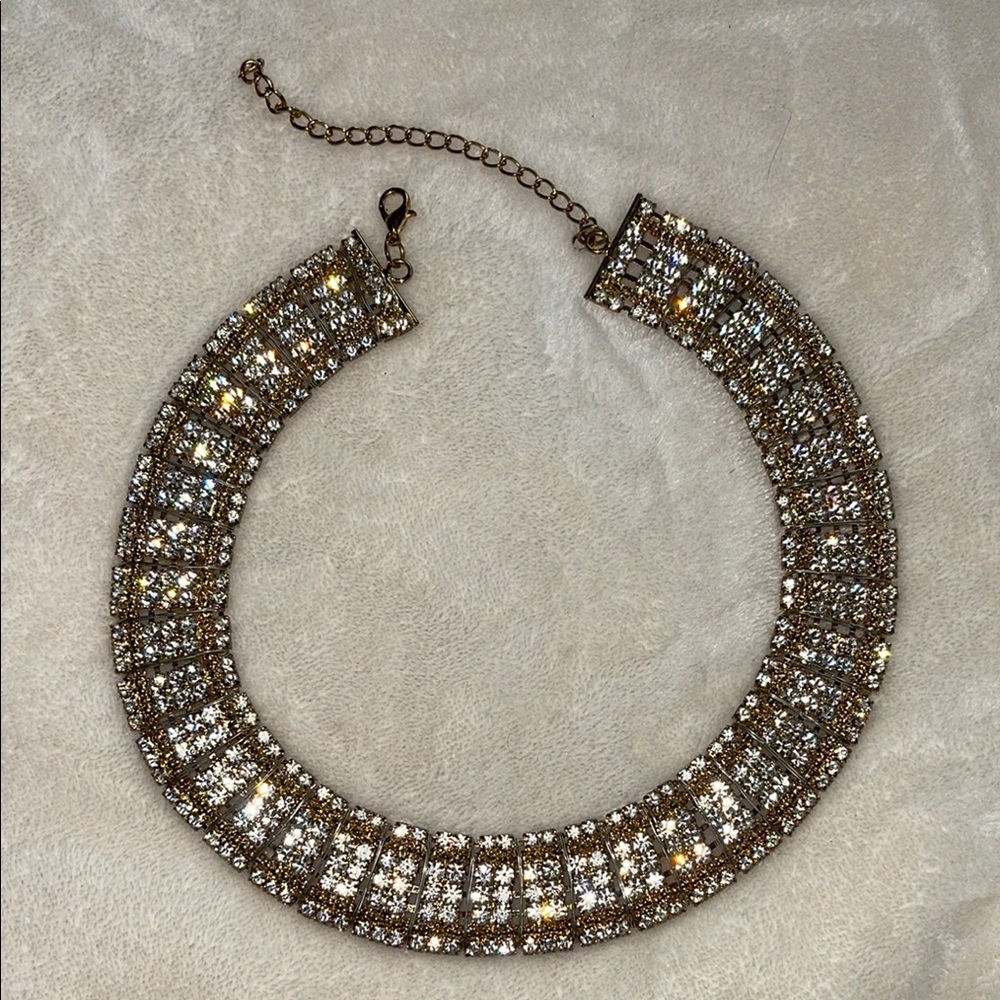 Gold and Silver Geometric Choker Necklace with Crystals